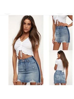 Pistola Sierra Two Toned Denim Distressed Mini Skirt Size 27 NWT